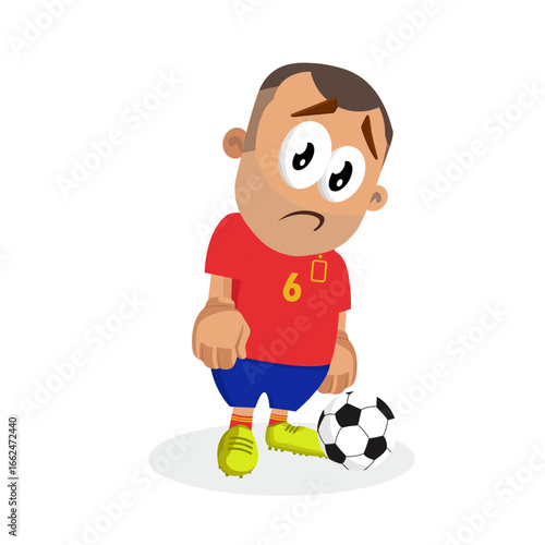 Worried And Anxious Soccer Player Character Looking Down Reflecting Injury Or Team Defeat During Football Tournament
