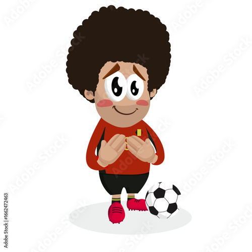 Shy Soccer Player Character Making Heart Shape With Hands Expressing Love Appreciation And Sportsmanship Concept Illustration