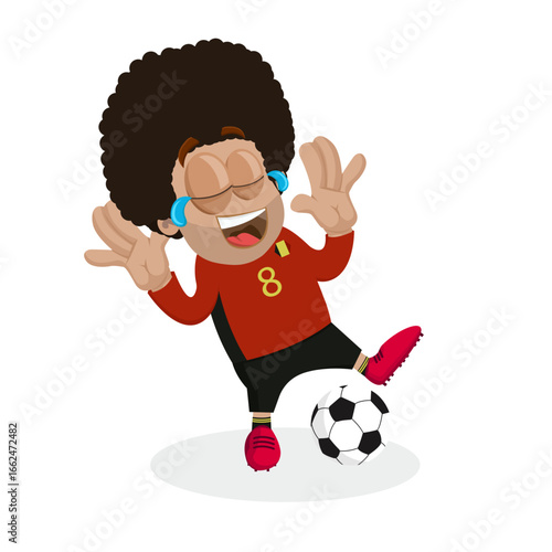 Funny Soccer Player Character Laughing Out Loud With Tears Of Joy Celebrating Victory Or Comical Sport Moment