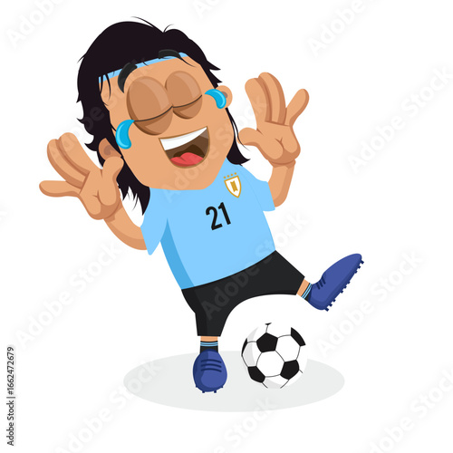 Blue Soccer Player Laughing Joyfully Until Tears Of Happiness Appear