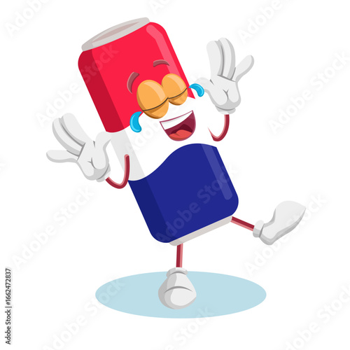 Soda Can Character Laughing Very Joyfully Until He Cries From Happiness