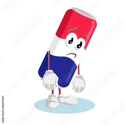 Sad Soda Can Character Feeling Very Disappointed And Looking At The Ground