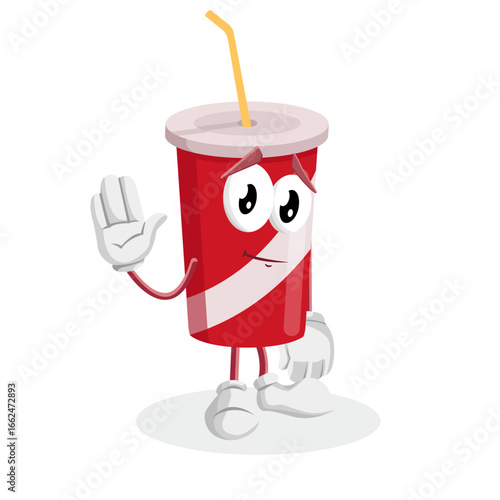Red Soda Cup Character Waving His Hand To Give A Friendly Greeting