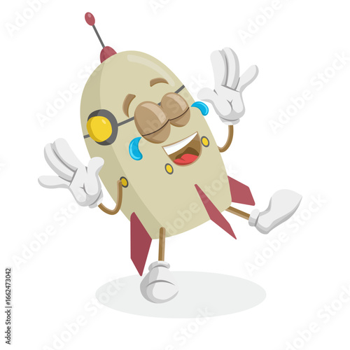 Rocket Mascot Laughing Out Loud Until He Cries From Extreme Happiness