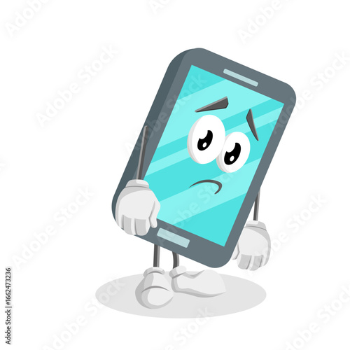 Sad Smartphone Mascot Character Depressed and Crying