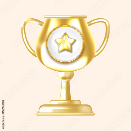Iconic Gold Trophy Cup Featuring Star Badge Ideal for Digital Rewards and Success Medals