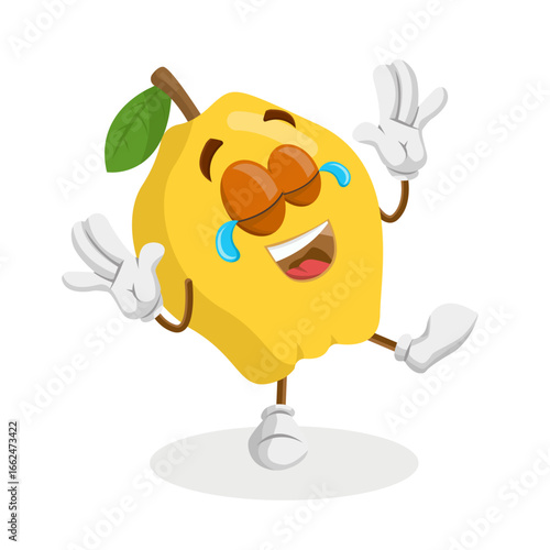 Happy Laughing Lemon Fruit Character with Tears of Joy