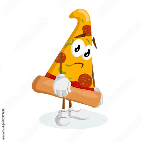 Worried and Sad Pizza Slice Character with Unhappy Face