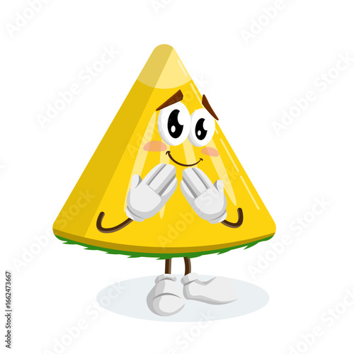 Shy and Blushing Pineapple Slice Character Mascot with Hands on Face