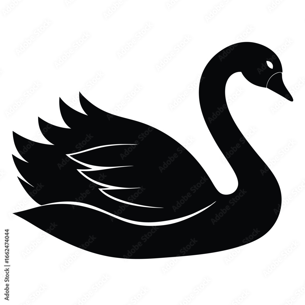 Obraz premium Vector art of elegant swan silhouette, showcasing the graceful curves and intricate details of this beautiful water bird in vector format