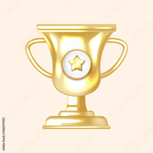 Bright Gold Trophy Cup with Star Badge Great for Championship and Winner Icons