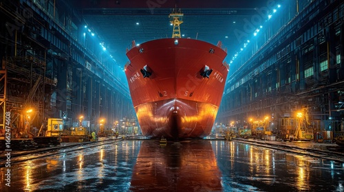 Majestic vessel construction, highlighting shipyard infrastructure and craftsmanship
