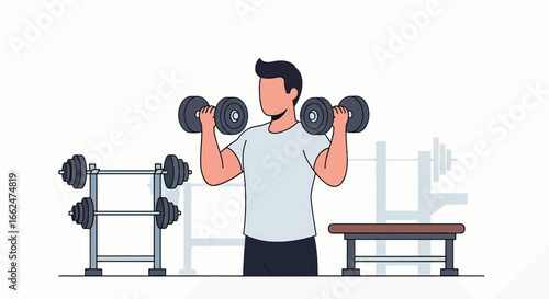 Fitness enthusiast lifting dumbbells at the gym, achieving personal training goals