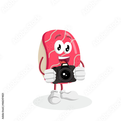 Sushi Character Mascot Holding a Camera for Food Photography Concept