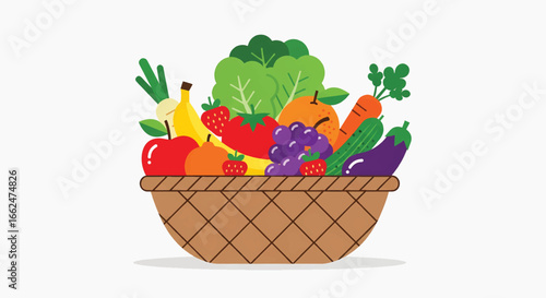 Fresh produce basket overflowing with vibrant fruits and vegetables for healthy eating inspiration