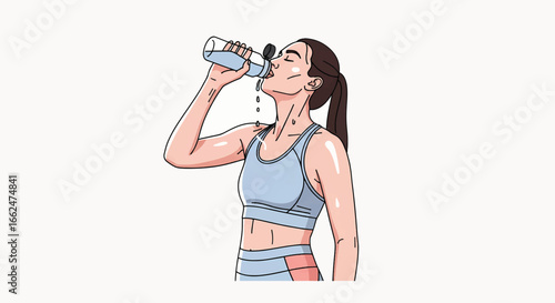 Fit woman drinking water after workout, staying hydrated and healthy, lifestyle concept