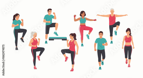 Diverse group of people enjoying a dynamic fitness workout, stay active and healthy