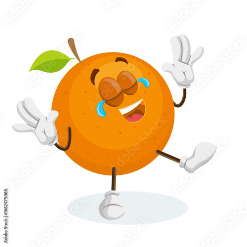 Extremely Happy and Laughing Orange Fruit Character Mascot Illustration