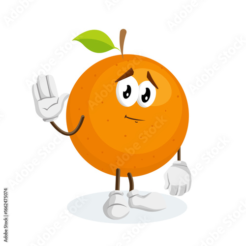 Shy and Blushing Orange Fruit Character Mascot with Hands on Face
