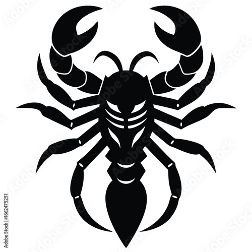 Vector art of black scorpion with claws and stinger, a venomous arachnid representing the zodiac sign scorpio