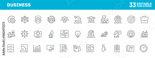 Business professionals expressing strategic thinking and teamwork in corporate office, icon set for presentation and web design, icon illustration