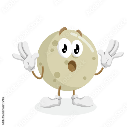 A moon character with a shocked or surprised expression, with its hands up in a gesture of disbelief and its mouth wide open