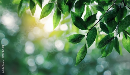 Close-up of vibrant green leaves on a sunny day with blurred background