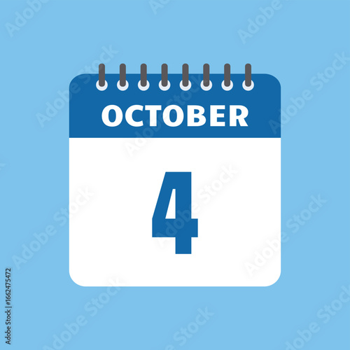 october 4 calendar icon Vector page month design