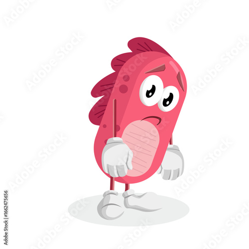 A sad and droopy red monster-like character, with a slumped posture and a frowning expression. It conveys a feeling of being down or disappointed