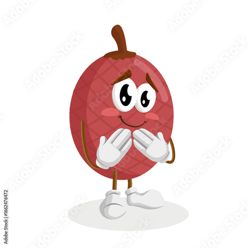 A shy and embarrassed Ita palm character, with its hands covering its face and a blush on its cheeks. It's an expression of timidity or modesty