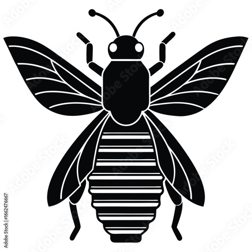 Vector art of bee insect silhouette, representing nature, honey production, and pollination in a vector illustration