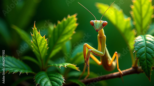 A praying mantis on a branch