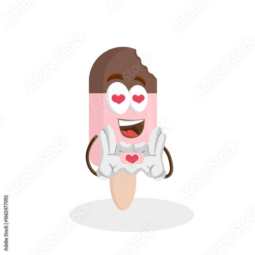 A popsicle character with heart-shaped eyes and rosy cheeks, showing an adorable expression of love or affection