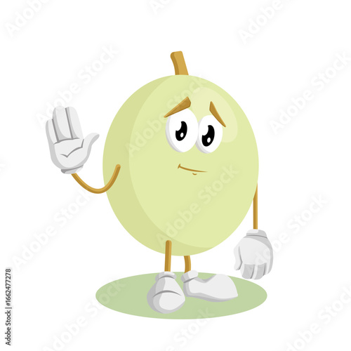 A shy and awkward cartoon melon, holding its hands together with a bashful expression. This character is ideal for conveying shyness, embarrassment, or timidness in digital art and storytelling