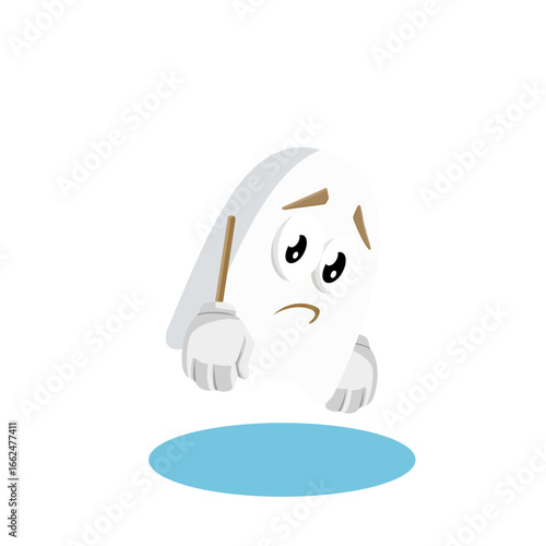A Tooth character shaped like a white pill, looking sad and disappointed. This illustration is ideal for expressing feelings of sadness, loneliness, or disappointment in a friendl