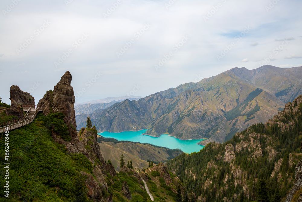 Obraz premium Aerial view of Tianshan Tianchi in Tianshan Mountains, Xinjiang, China