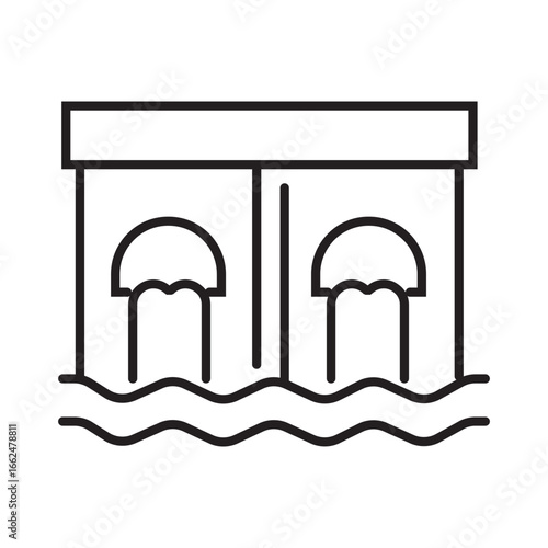 Dam over water shown in black lines.