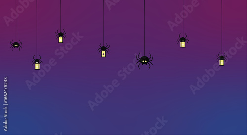 Spooky Halloween spider lanterns hanging on web