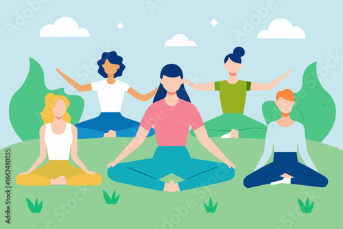 Friends Doing Group Yoga Session Outdoors
