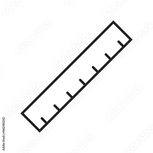 Black outline ruler illustration with measurement marks. Ideal for educational resources, school projects, graphic design elements, or measuring tools concepts.