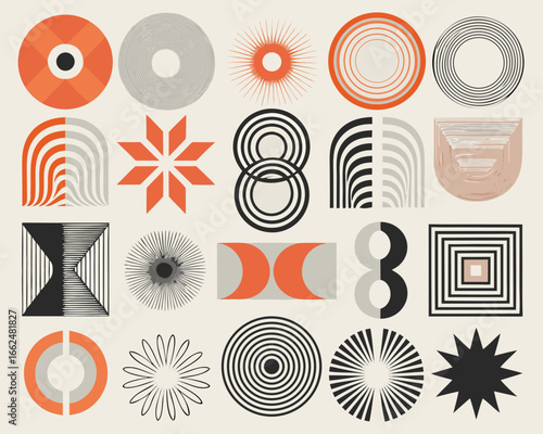 Abstract geometric shapes and patterns in mid century modern style