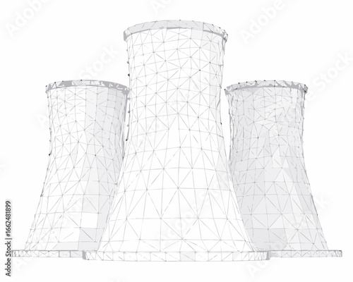 Three cooling towers wireframe illustration on white background