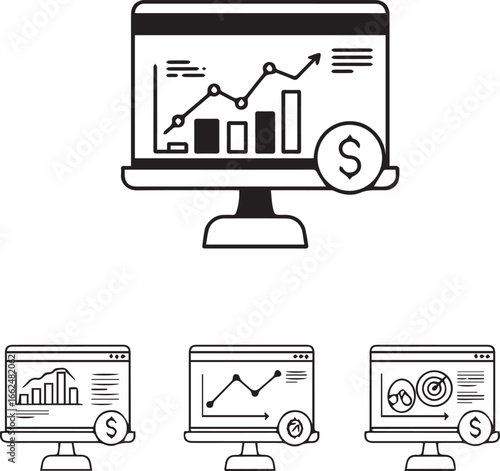 Dynamic finance growth chart on monitor display, showcasing investment success and business analytics with increasing revenue streams and market trends