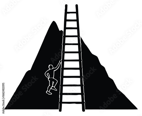 Climbing to success a man scaling mountain using ladder illustration