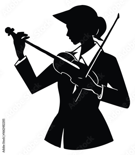 Elegant silhouette of a woman playing the violin with hat