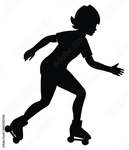 Silhouette of a girl roller skating on inline skates with helmet