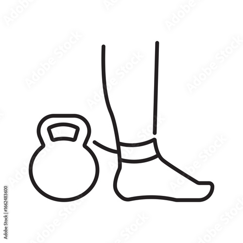 Leg with a kettlebell tied to its ankle, ideal for gym, fitness, exercise, weightlifting, strength training, motivation, wellness, and determination concepts.