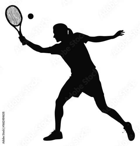 Silhouette of a tennis player hitting a ball during a match action