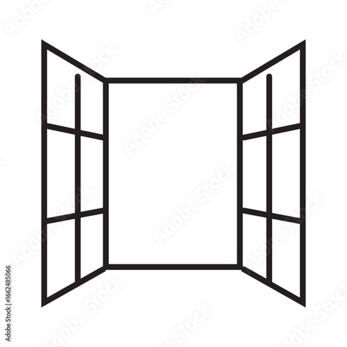 Open casement window with six panes on each side. Ideal for interior design, architecture, real estate, or window replacement concepts.