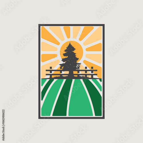 modern farm logo design with simple concept of farmer in agriculture illustration symbol livestock for product illustration template
